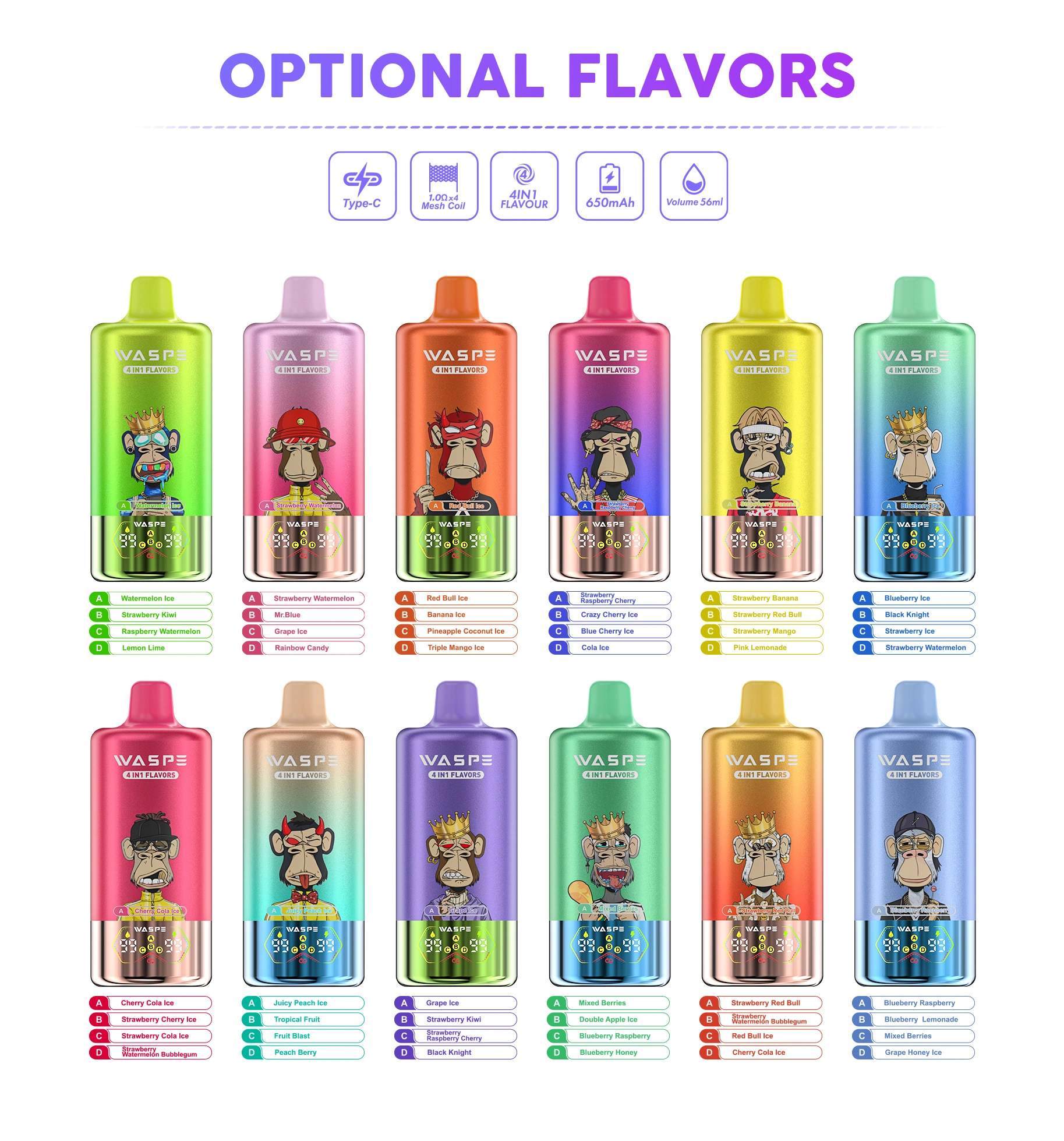 WASPE 100K | 4-in-1 quad option, 100000 puffs, bulk disposable vape