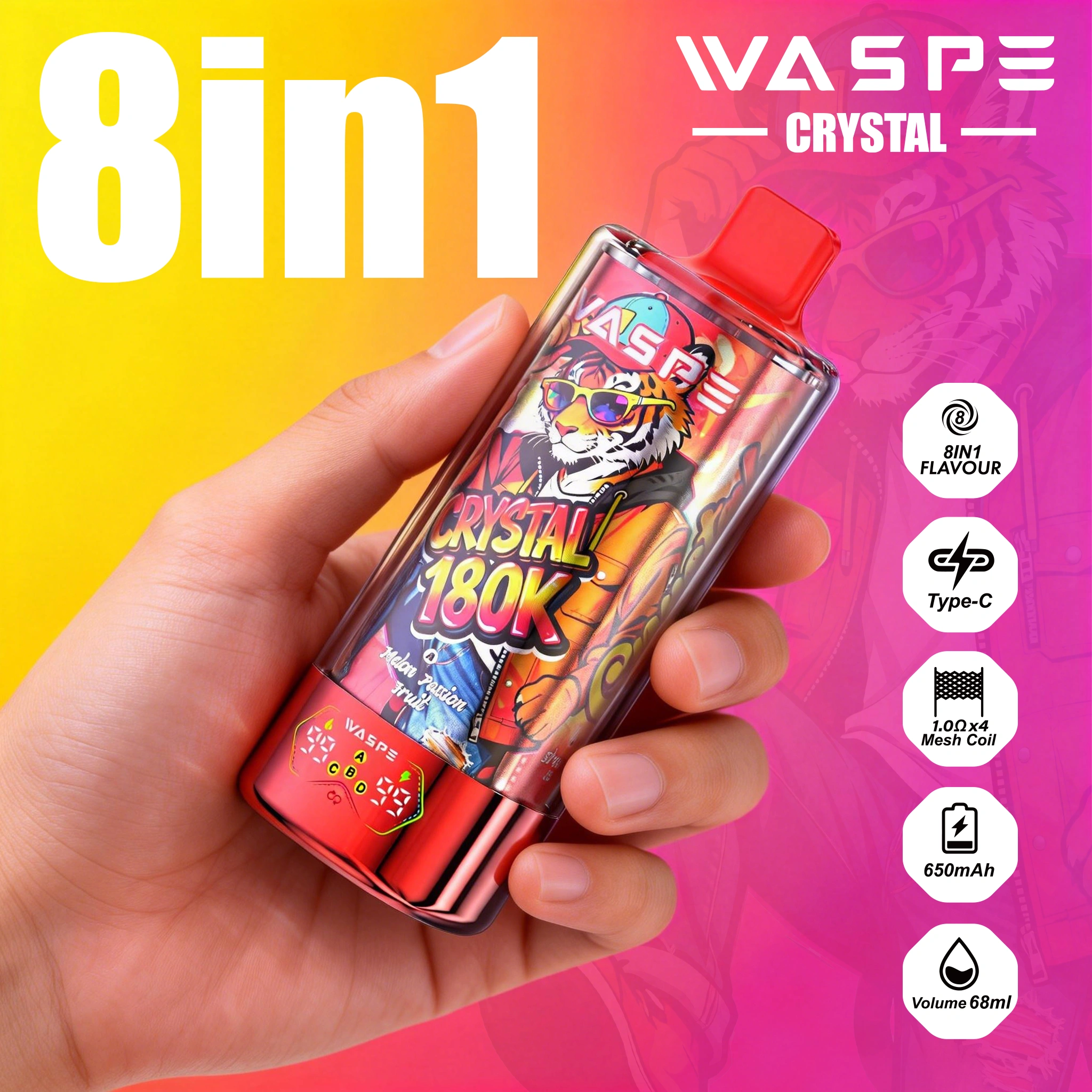 WASPE Crystal 180K | 8-in-1 option switch, 180000 puffs, LED display, bulk disposable vape - Image 4