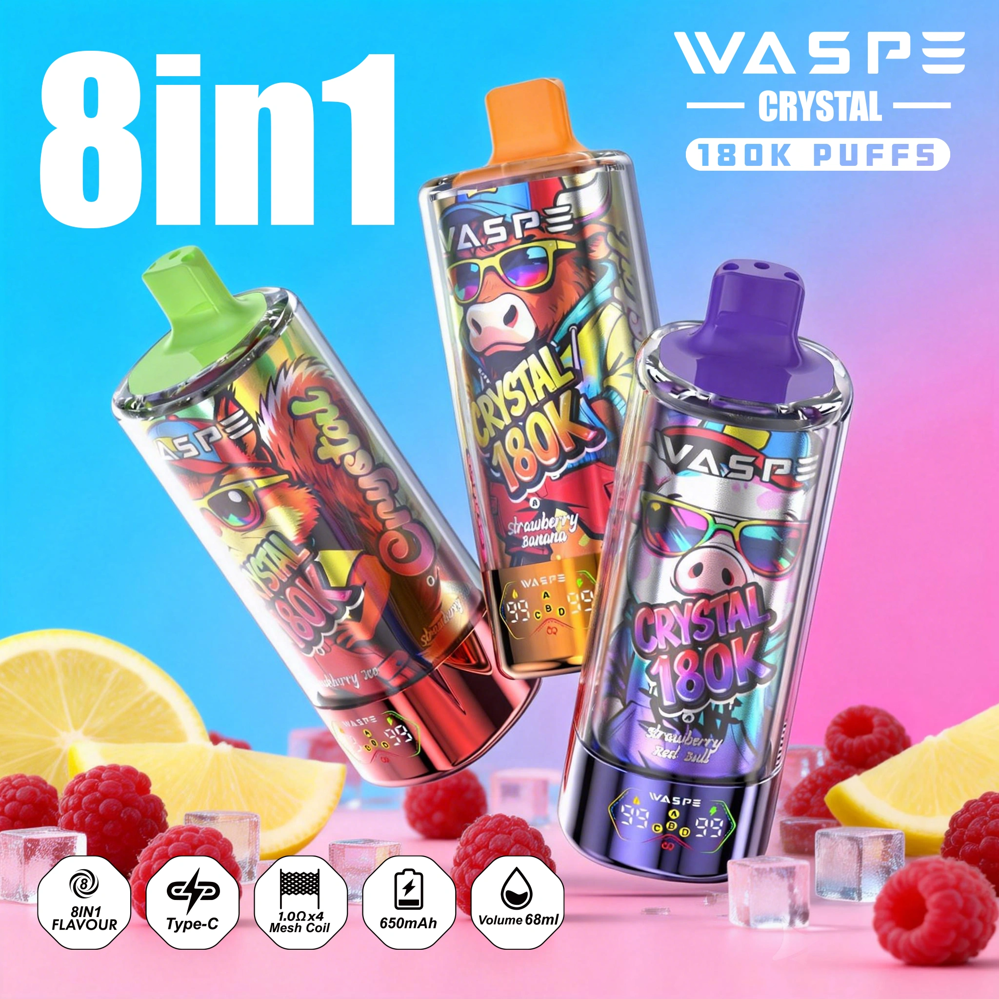 WASPE Crystal 180K | 8-in-1 option switch, 180000 puffs, LED display, bulk disposable vape - Image 5
