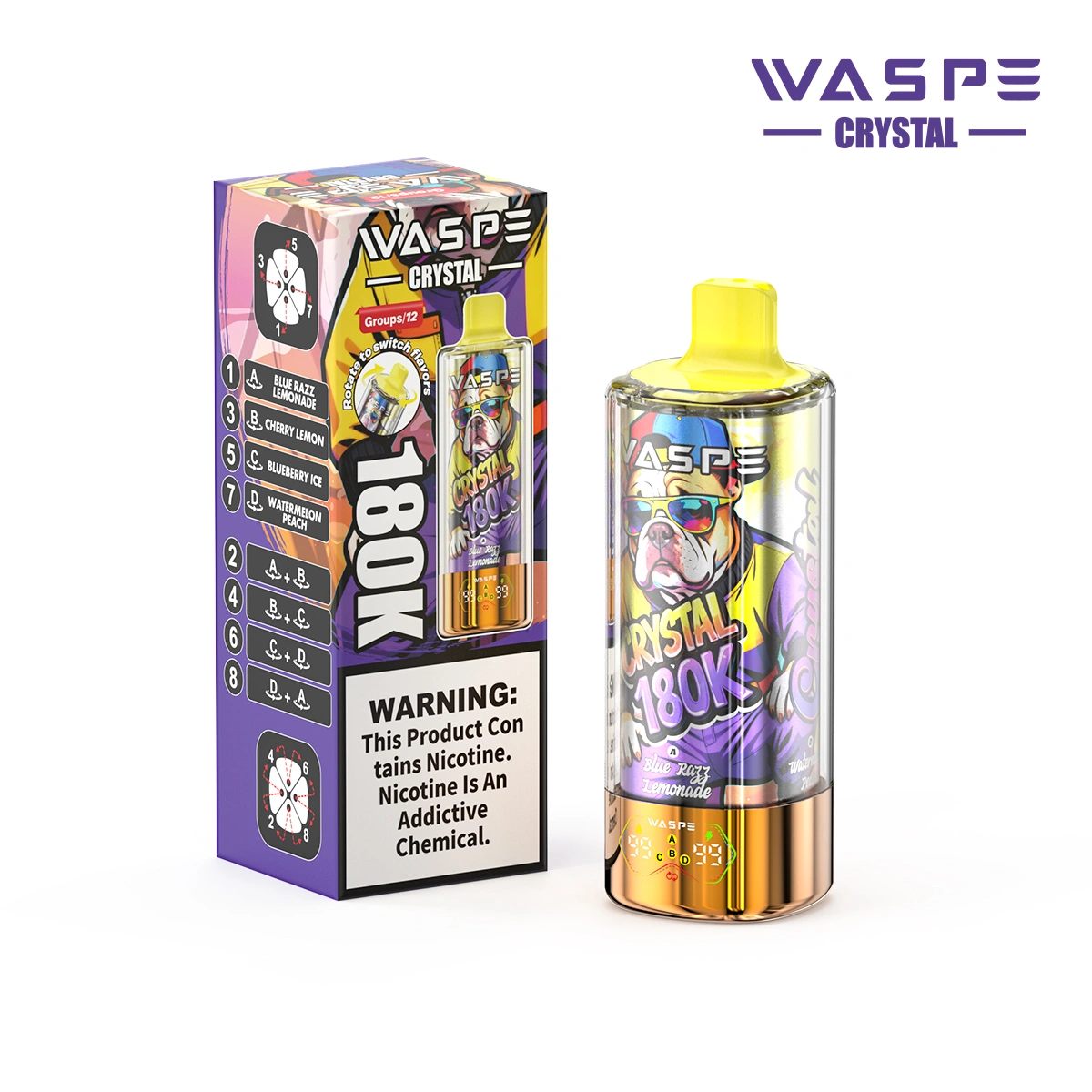 WASPE Crystal 180K | 8-in-1 option switch, 180000 puffs, LED display, bulk disposable vape - Image 6