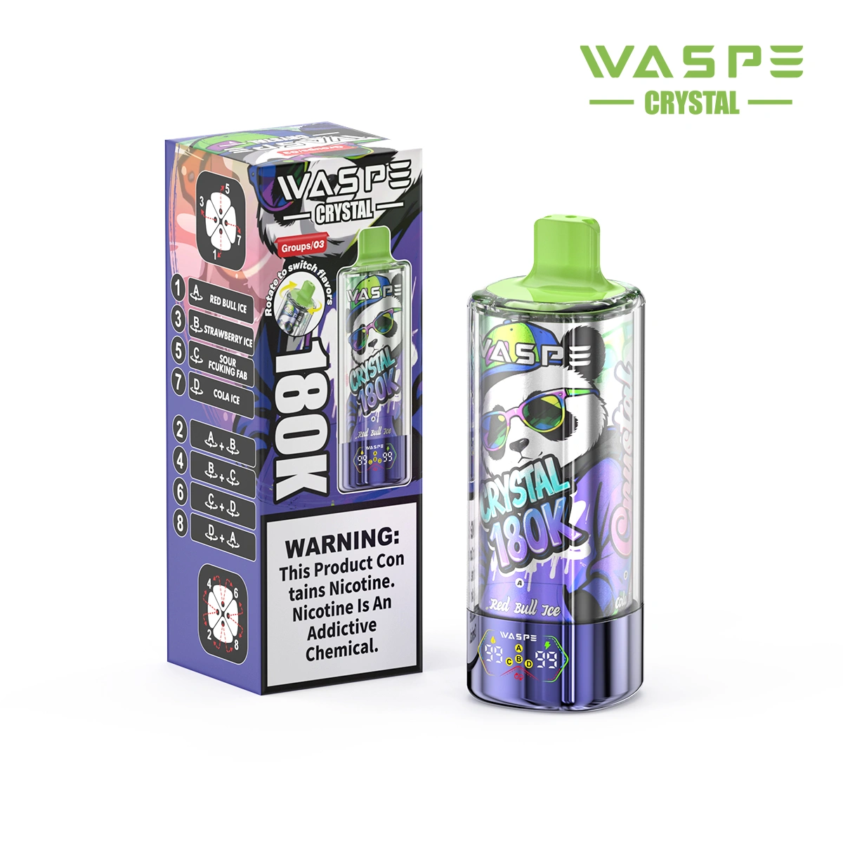 WASPE Crystal 180K | 8-in-1 option switch, 180000 puffs, LED display, bulk disposable vape - Image 15