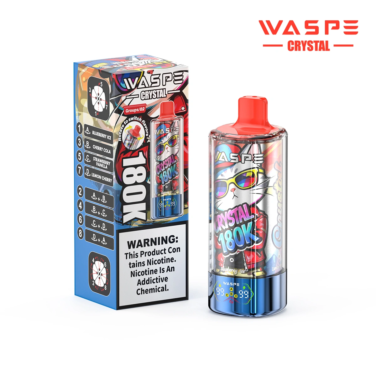 WASPE Crystal 180K | 8-in-1 option switch, 180000 puffs, LED display, bulk disposable vape - Image 16