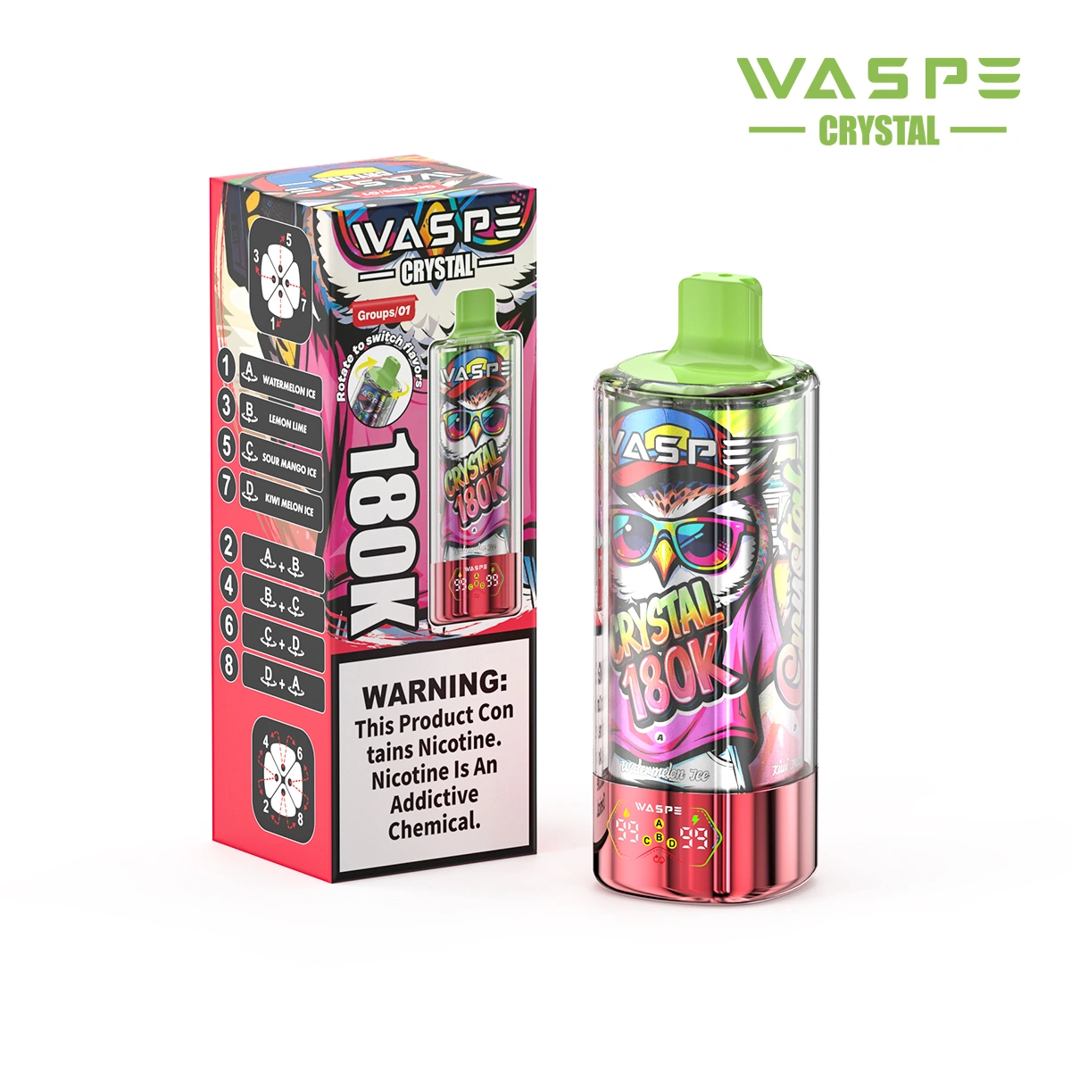 WASPE Crystal 180K | 8-in-1 option switch, 180000 puffs, LED display, bulk disposable vape - Image 17