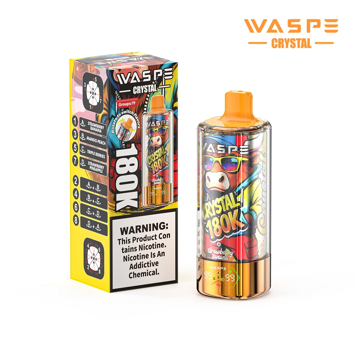 WASPE Crystal 180K | 8-in-1 option switch, 180000 puffs, LED display, bulk disposable vape - Image 7
