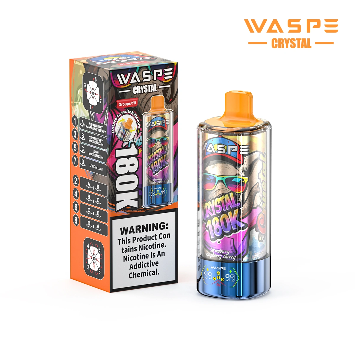 WASPE Crystal 180K | 8-in-1 option switch, 180000 puffs, LED display, bulk disposable vape - Image 8