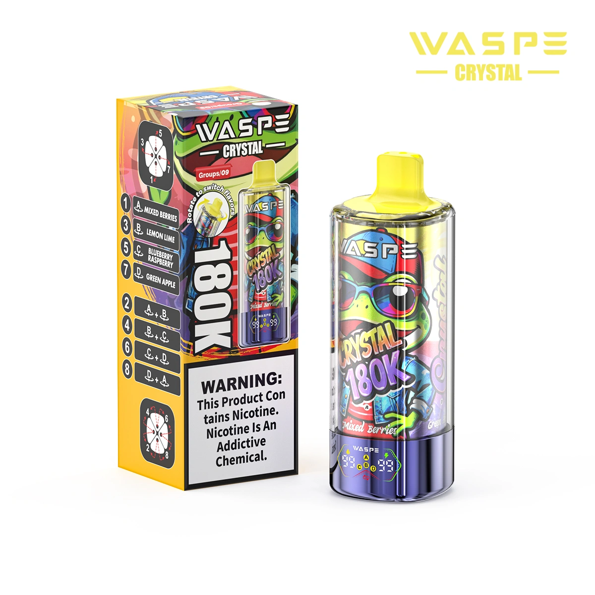 WASPE Crystal 180K | 8-in-1 option switch, 180000 puffs, LED display, bulk disposable vape - Image 9