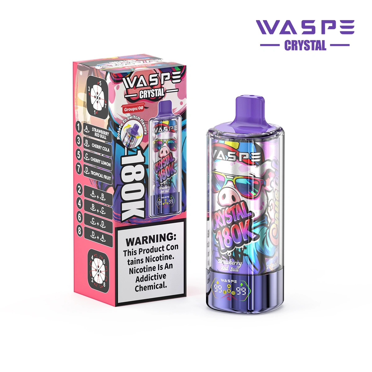WASPE Crystal 180K | 8-in-1 option switch, 180000 puffs, LED display, bulk disposable vape - Image 10