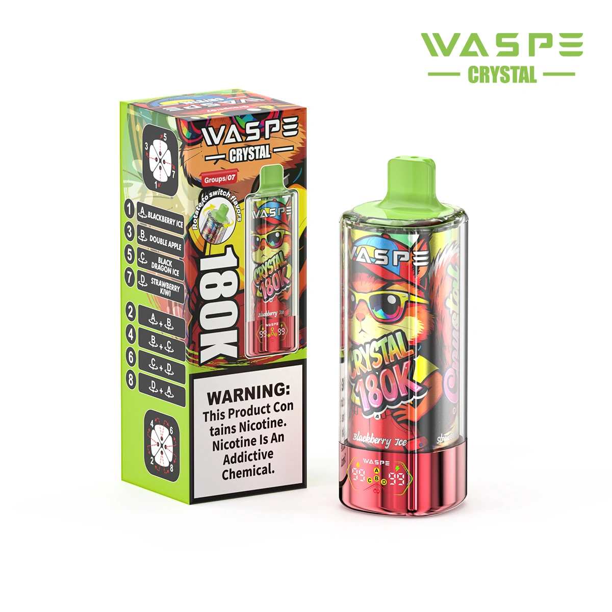 WASPE Crystal 180K | 8-in-1 option switch, 180000 puffs, LED display, bulk disposable vape - Image 11