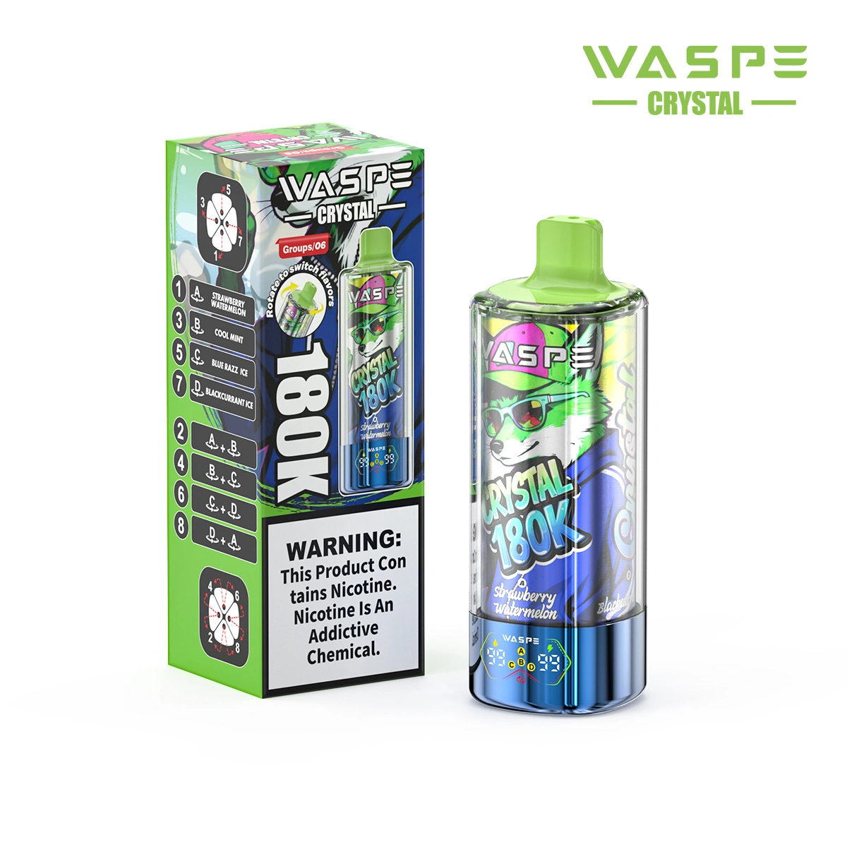 WASPE Crystal 180K | 8-in-1 option switch, 180000 puffs, LED display, bulk disposable vape - Image 12