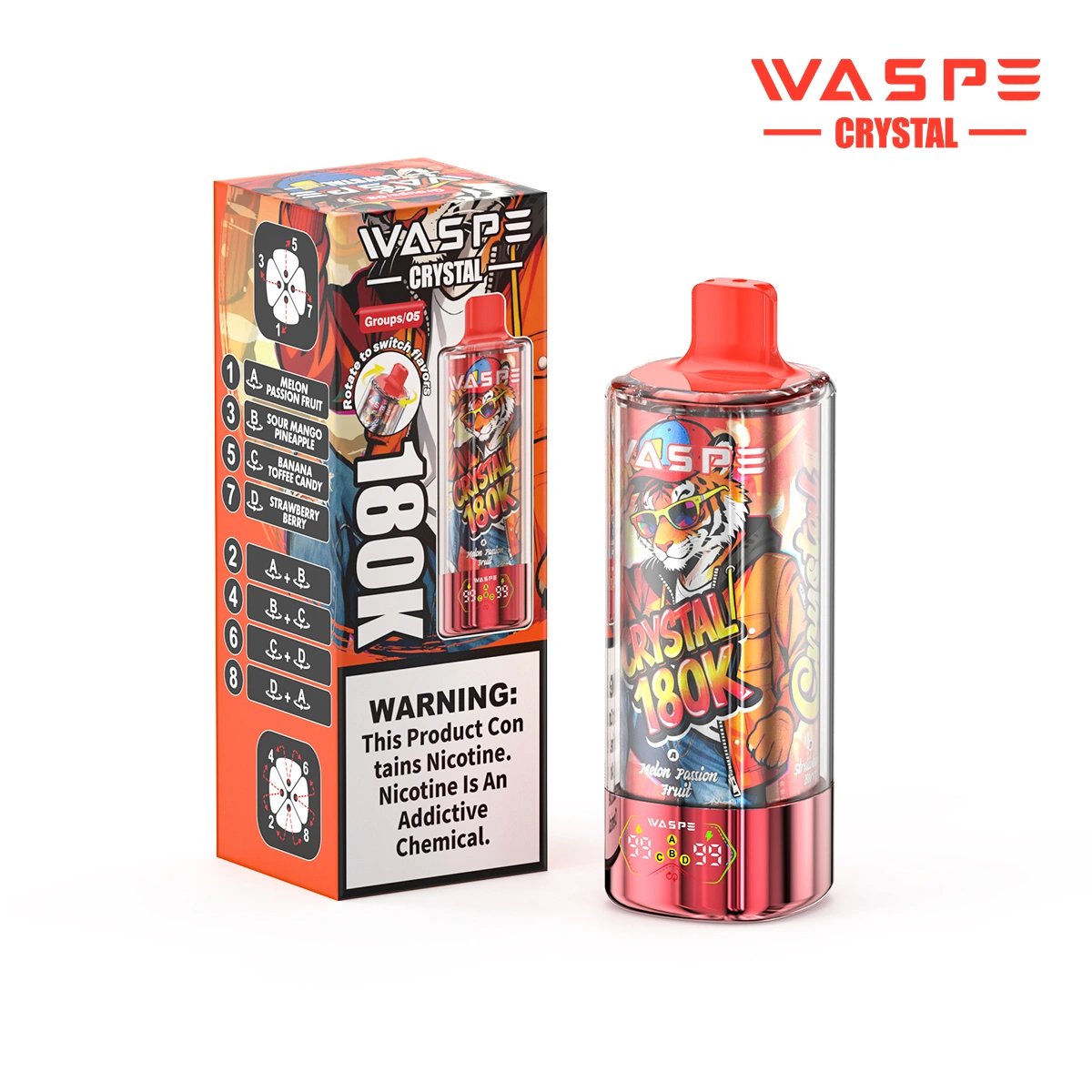 WASPE Crystal 180K | 8-in-1 option switch, 180000 puffs, LED display, bulk disposable vape - Image 13